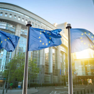 EU flags in front of the EU Parliament